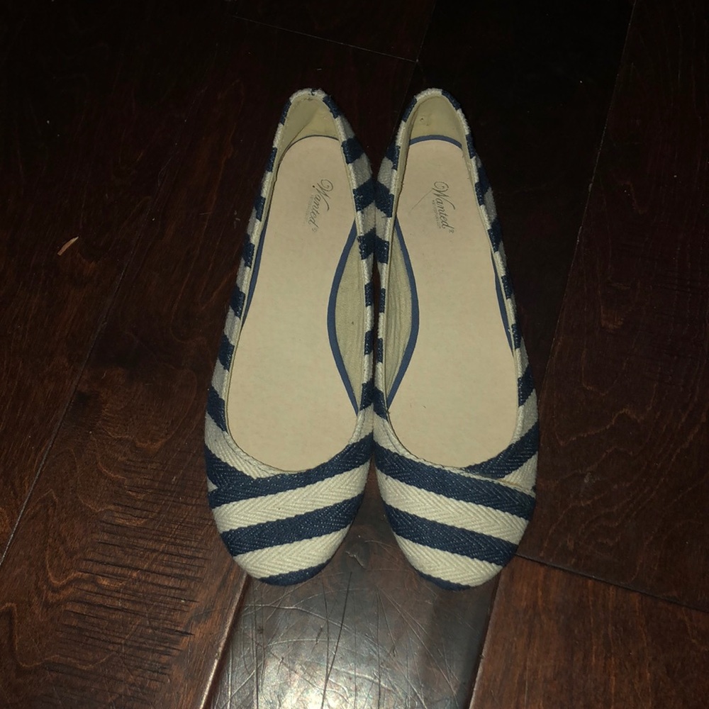 Navy and white striped flats